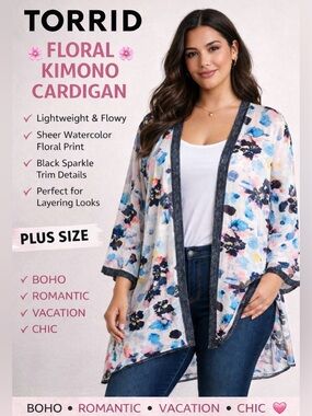Torrid Floral Kimono Cardigan – Lightweight & Flowy